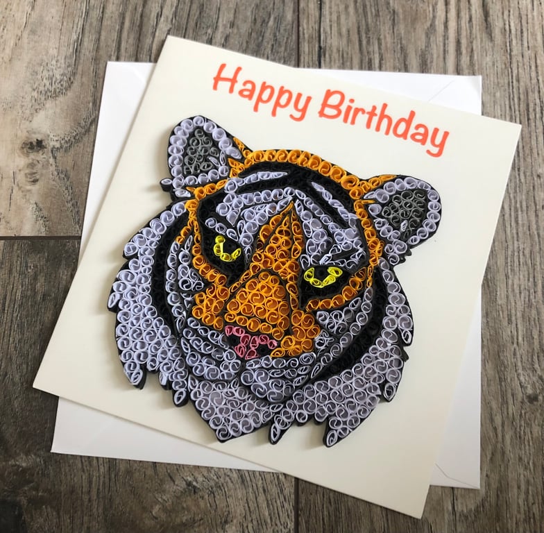 Stunning handmade quilled Tiger Card