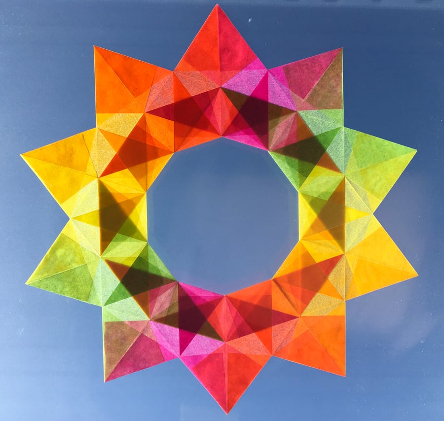 Window Star Wreath Decoration, Waldorf Star, Origami, Folded Paper, Suncatcher  