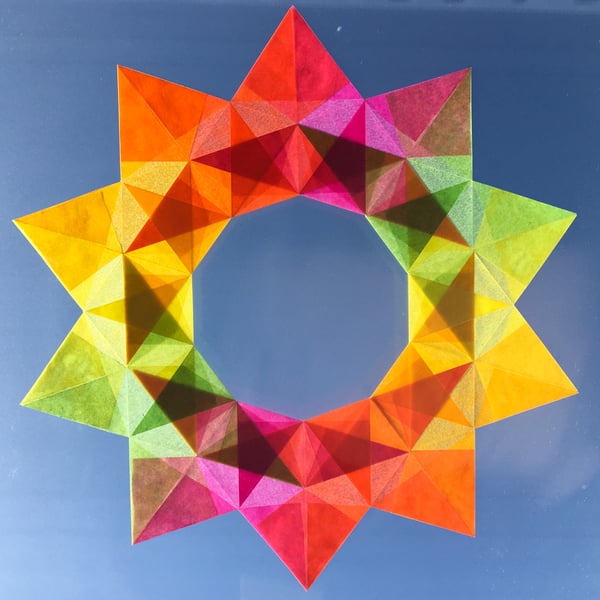 Window Star Wreath Decoration, Waldorf Star, Origami, Folded Paper, Suncatcher  