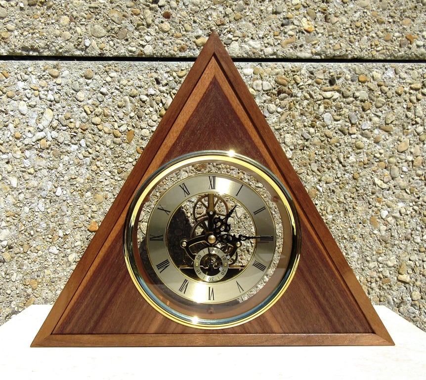 Triangular Skeleton Clock with Quartz Movement - Handmade