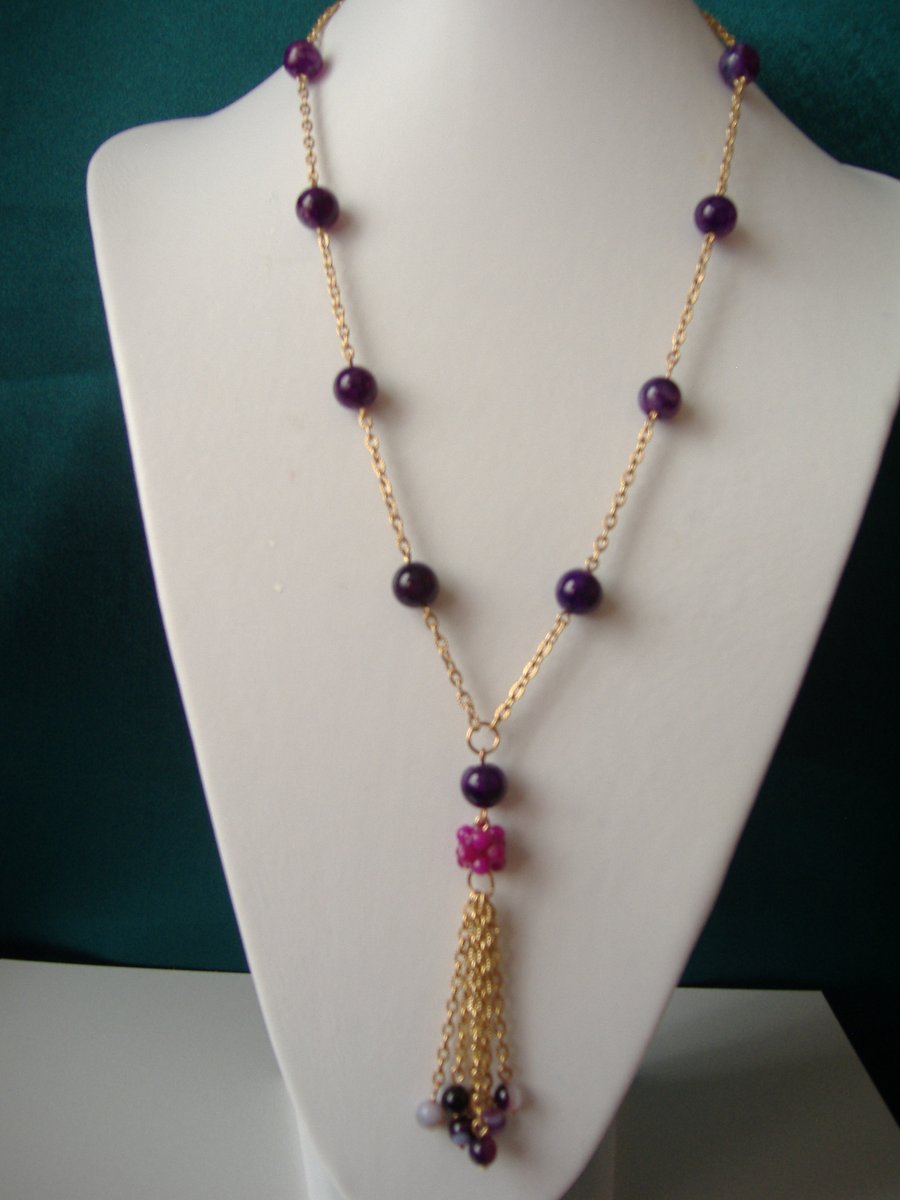Dragon Vein Agate, Alexandrite & Striped Agate Long Necklace  - Handmade 