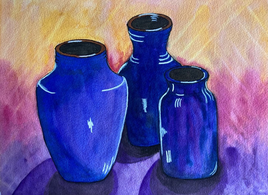 Trio of Purple Vases - Original Watercolour