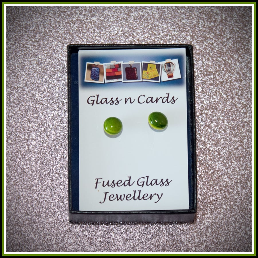 Glass Dot Earrings - Green on Silver Studs - 2007