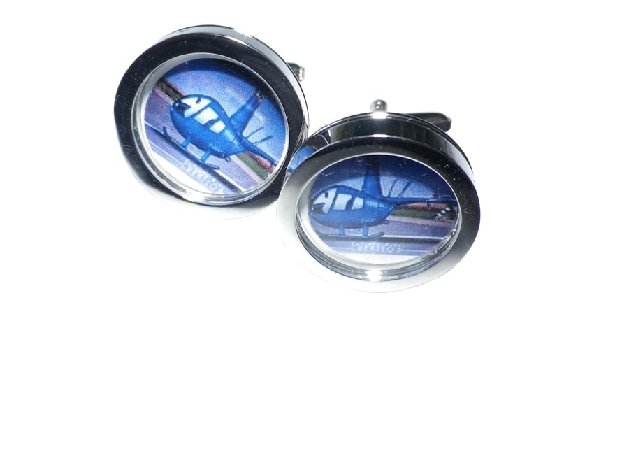 Blue Helicopter cufflinks, free shipping, gift wrapped, great image Ref 8479