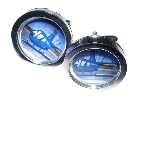 Blue Helicopter cufflinks, free shipping, gift wrapped, great image Ref 8479