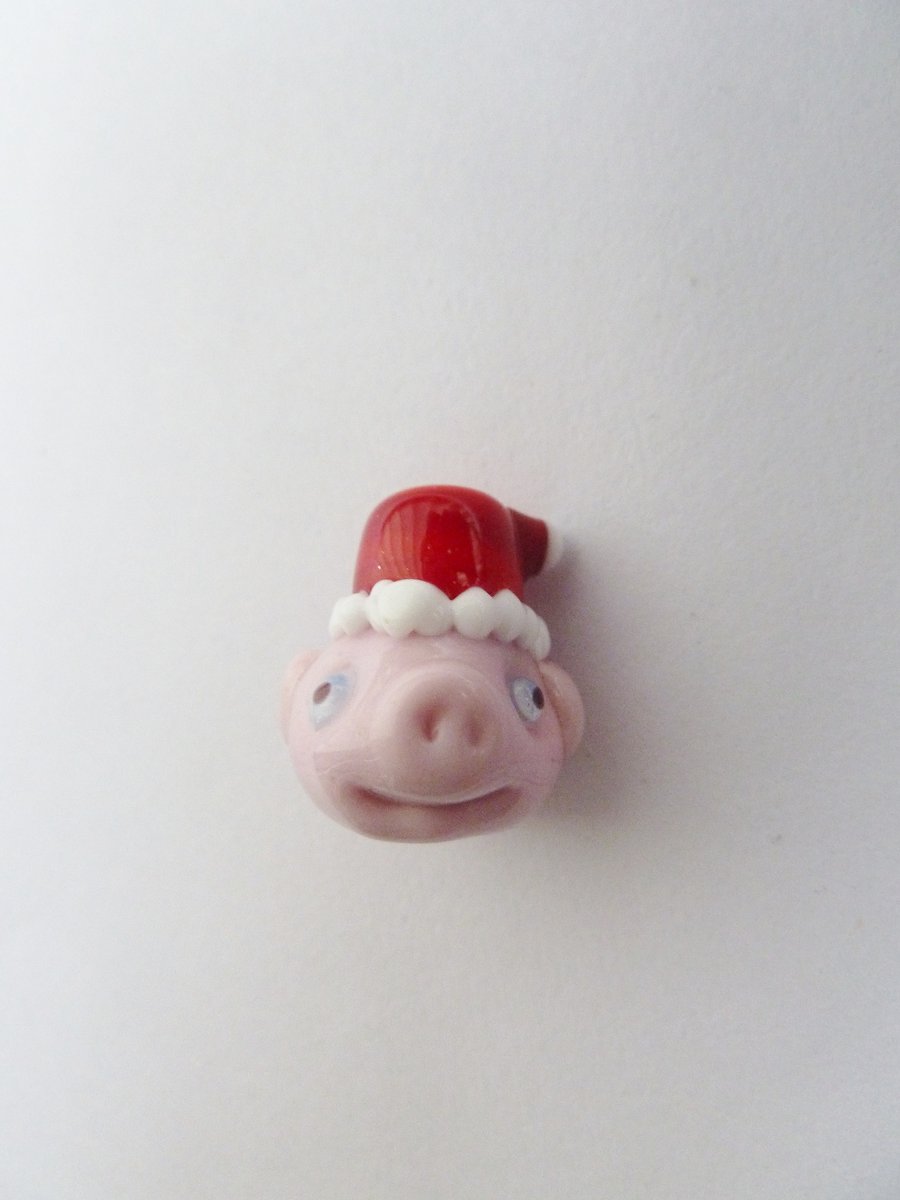 handmade lampwork christmas pig bead