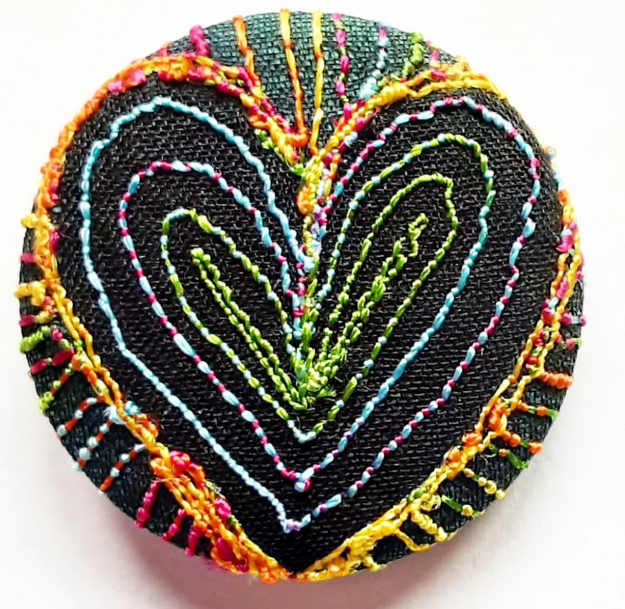 Badge One Inch Fabric Badge with Free Machine Embroidery 