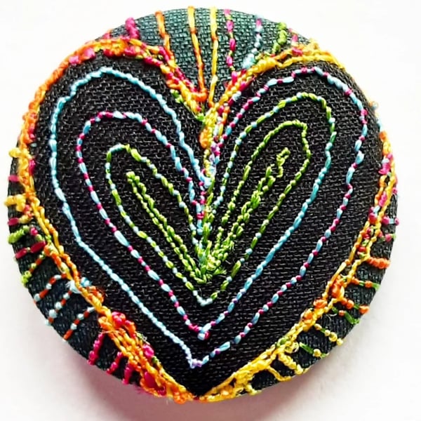 Badge One Inch Fabric Badge with Free Machine Embroidery 