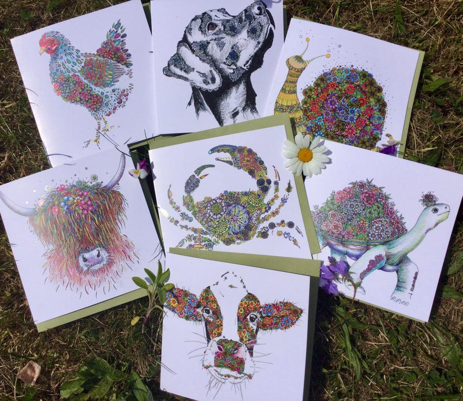 Beautiful selection of summery greeting cards with sparkle x 7