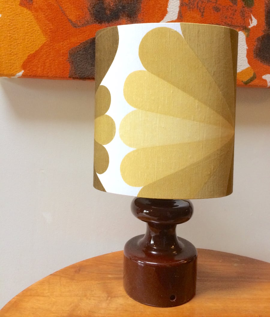 Groovy Op Art MOD Mustard Brown Abstract Petal 60s 70s Vintage fabric Lampshade