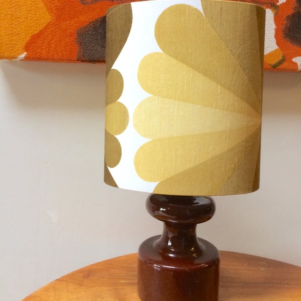 Groovy Op Art MOD Mustard Brown Abstract Petal 60s 70s Vintage fabric Lampshade