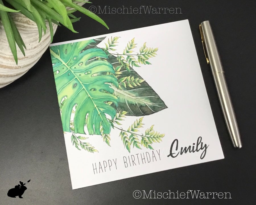 Houseplant Art Card. Blank or Personalised for any occasion.