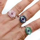 Beaded evil eye adjustable ring