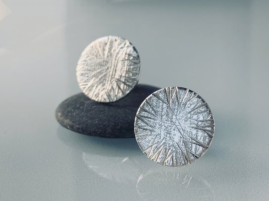 Sterling silver scratch stud earrings, Handmade Urban Design Jewellery