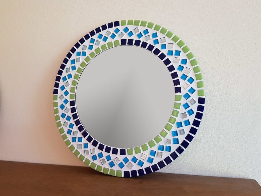 Round Mosaic Mirror 30cm in Blue & Green Bathroom Mirror