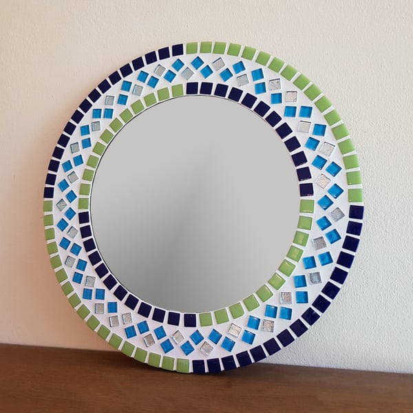 Round Mosaic Mirror 30cm in Blue & Green Bathroom Mirror