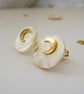 'Full Moon & Crescent Moon' celestial pearly silhouette GF stud earrings - Image 2