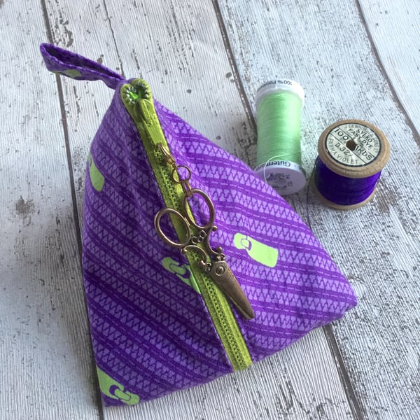 Zip Themed Purple & Lime Green Pyramid Purse