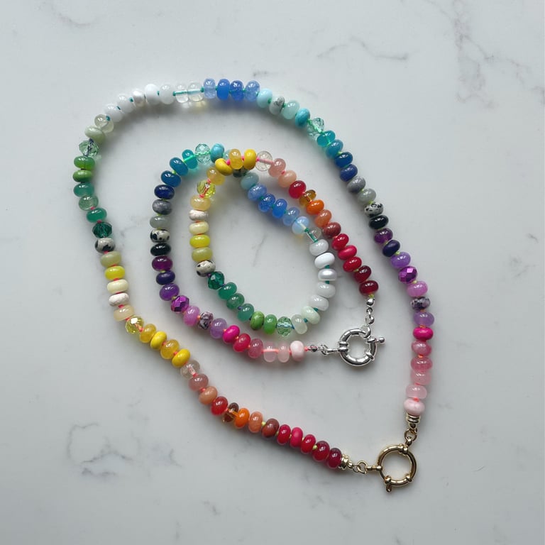 Rainbow Gems Hand Knotted Beaded Necklace