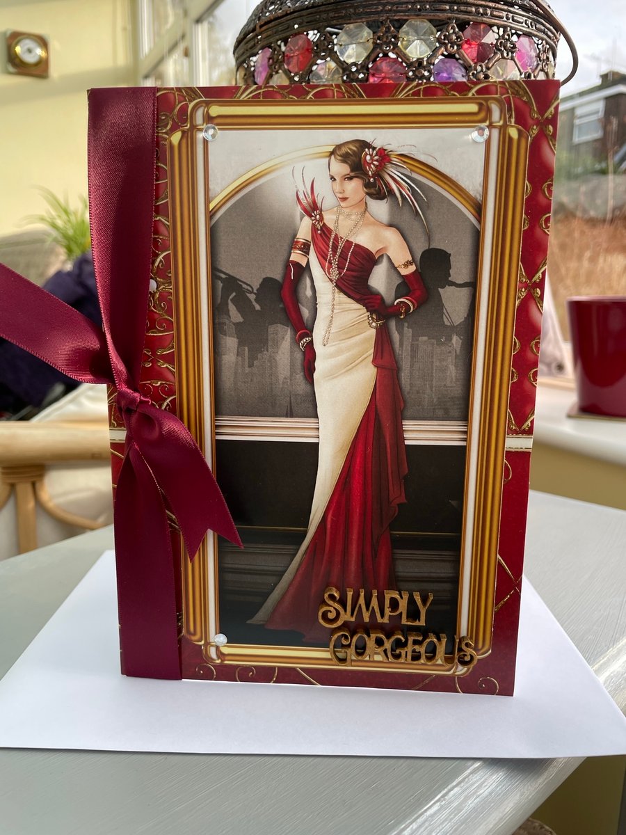Simply gorgeous glamorous Art deco lady birthday card.