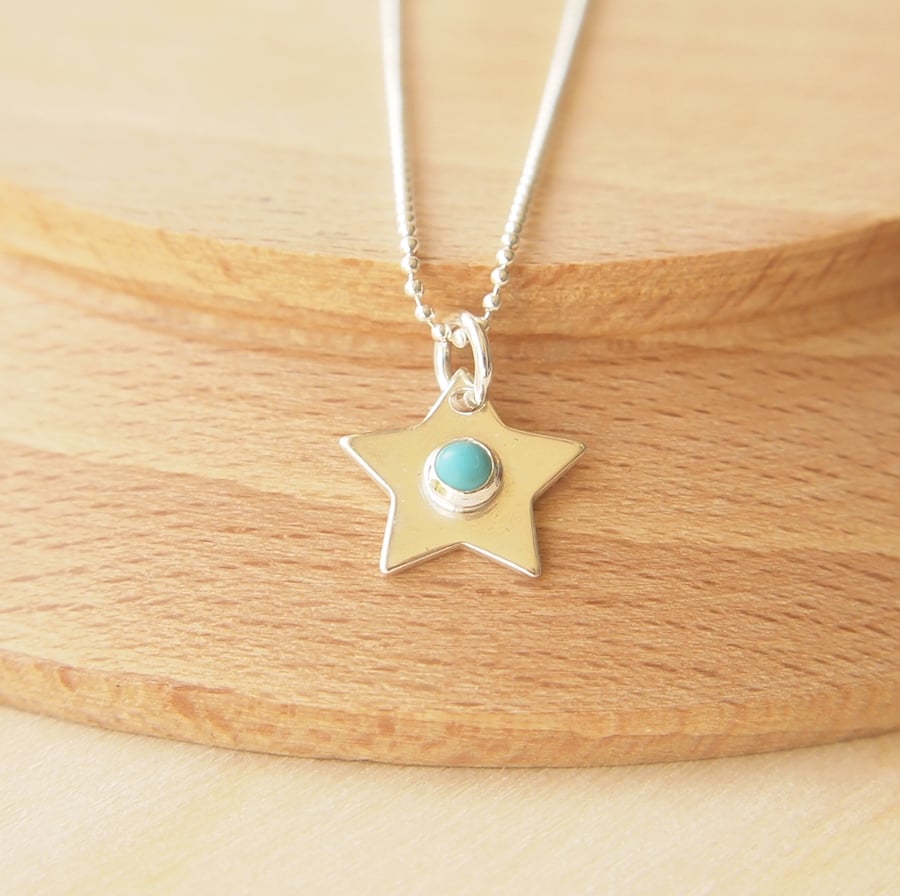 Silver Star Pendant with December Birthstone Turquoise