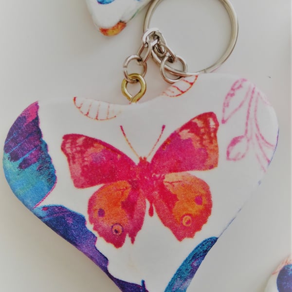 Handmade Decoupaged Heart Butterfly Keyring