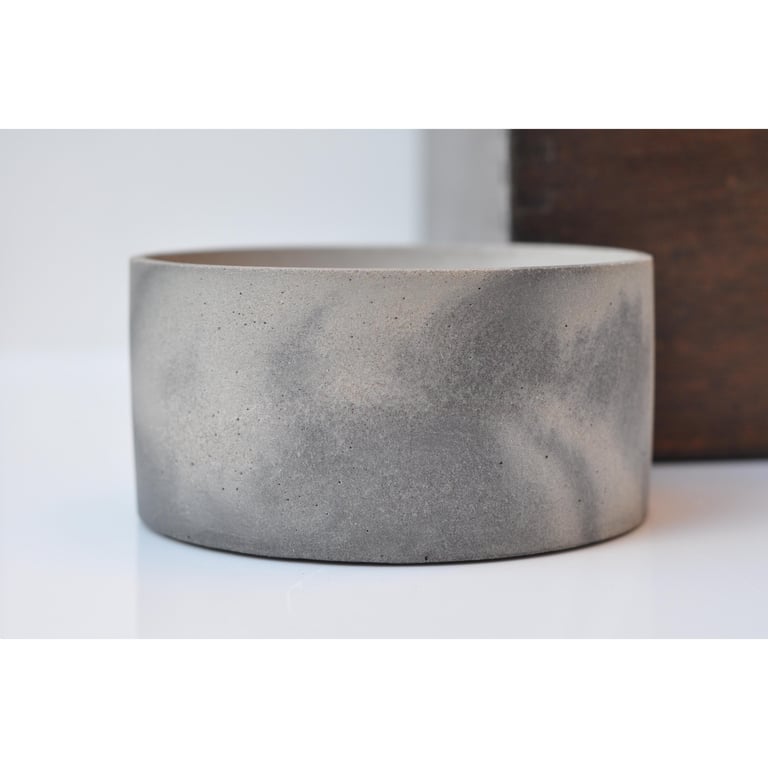 Small Concrete Bowl: NEW Handmade Minimalist Cylinder Jewelry Dish Grey