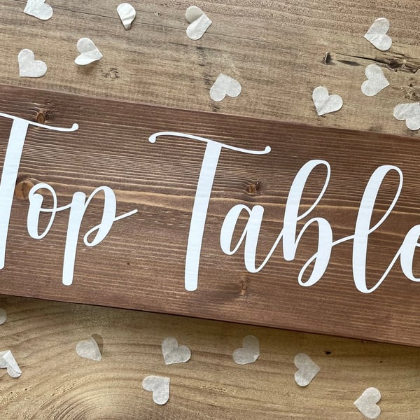 Wooden 'Top Table' Wedding Sign Top Table Decorations