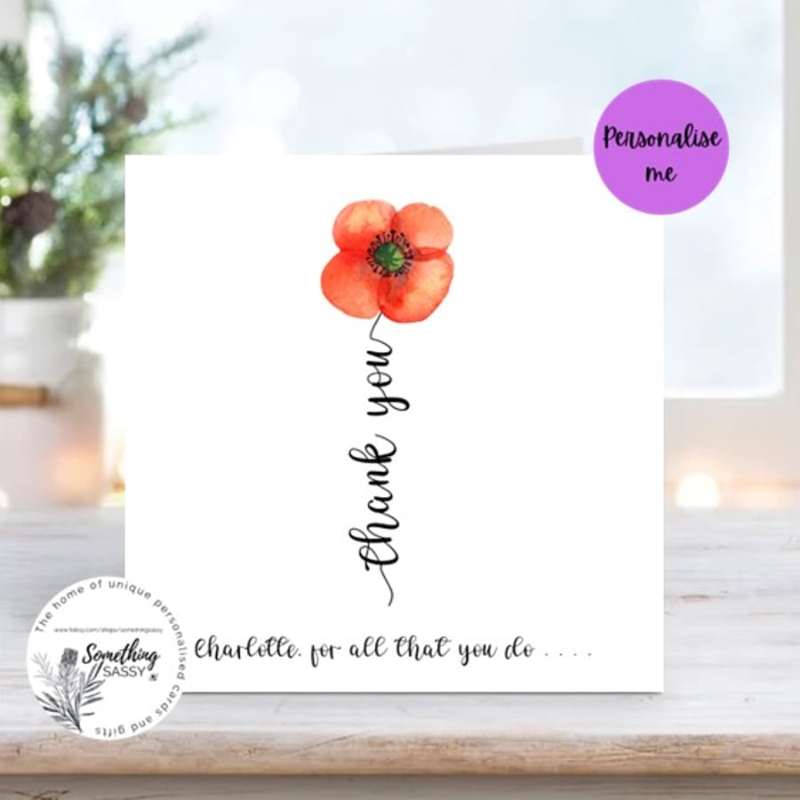 Personalised  Watercolour print text and flower card for all occasions 