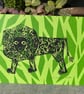 Lion print on variegated green paper -  stamped print - one of a kind  - Image 1
