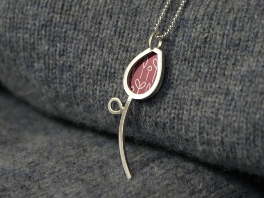 Silver and plum spring buds pendant