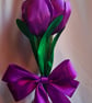 Beautiful Trio of Pinky-Purple Ribbon Tulips - Purple Bow. Faux Flowers Gifts - Image 3