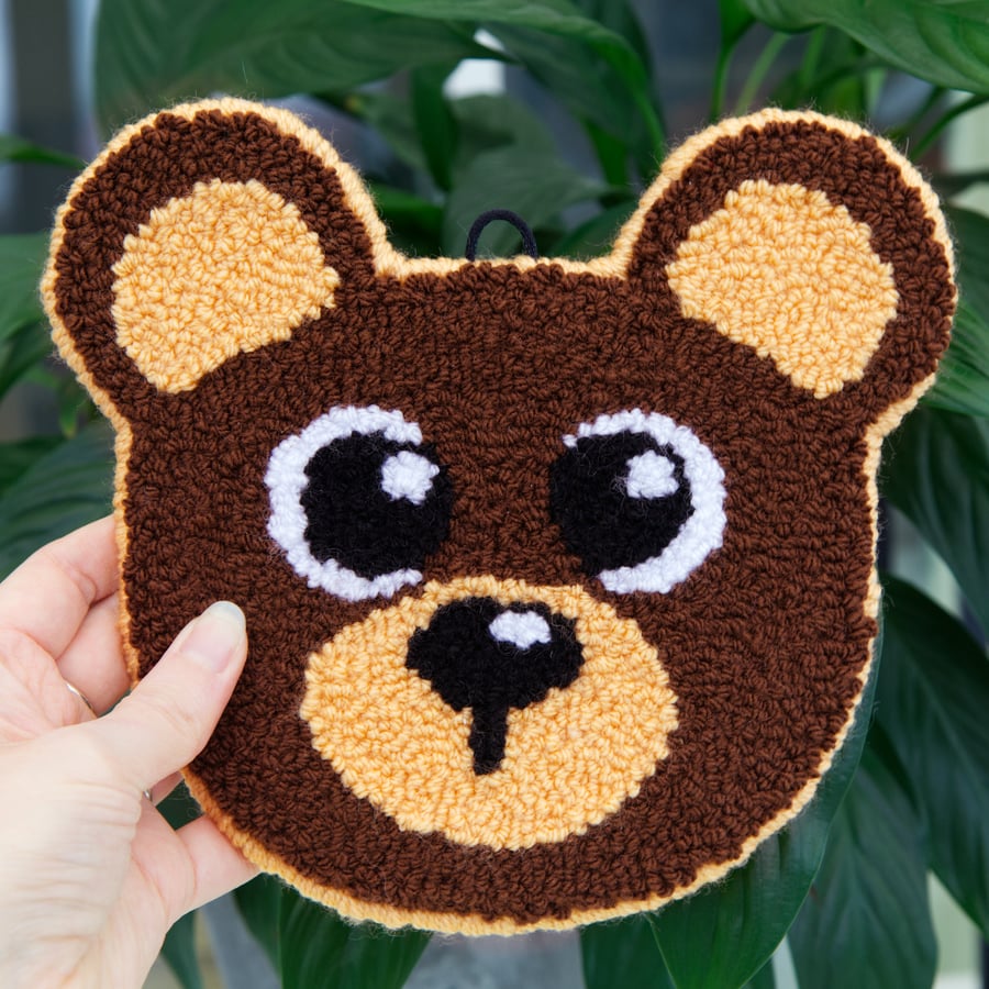 Adorable Brown Bear Tufted Punch Needle Wall Art Hanging