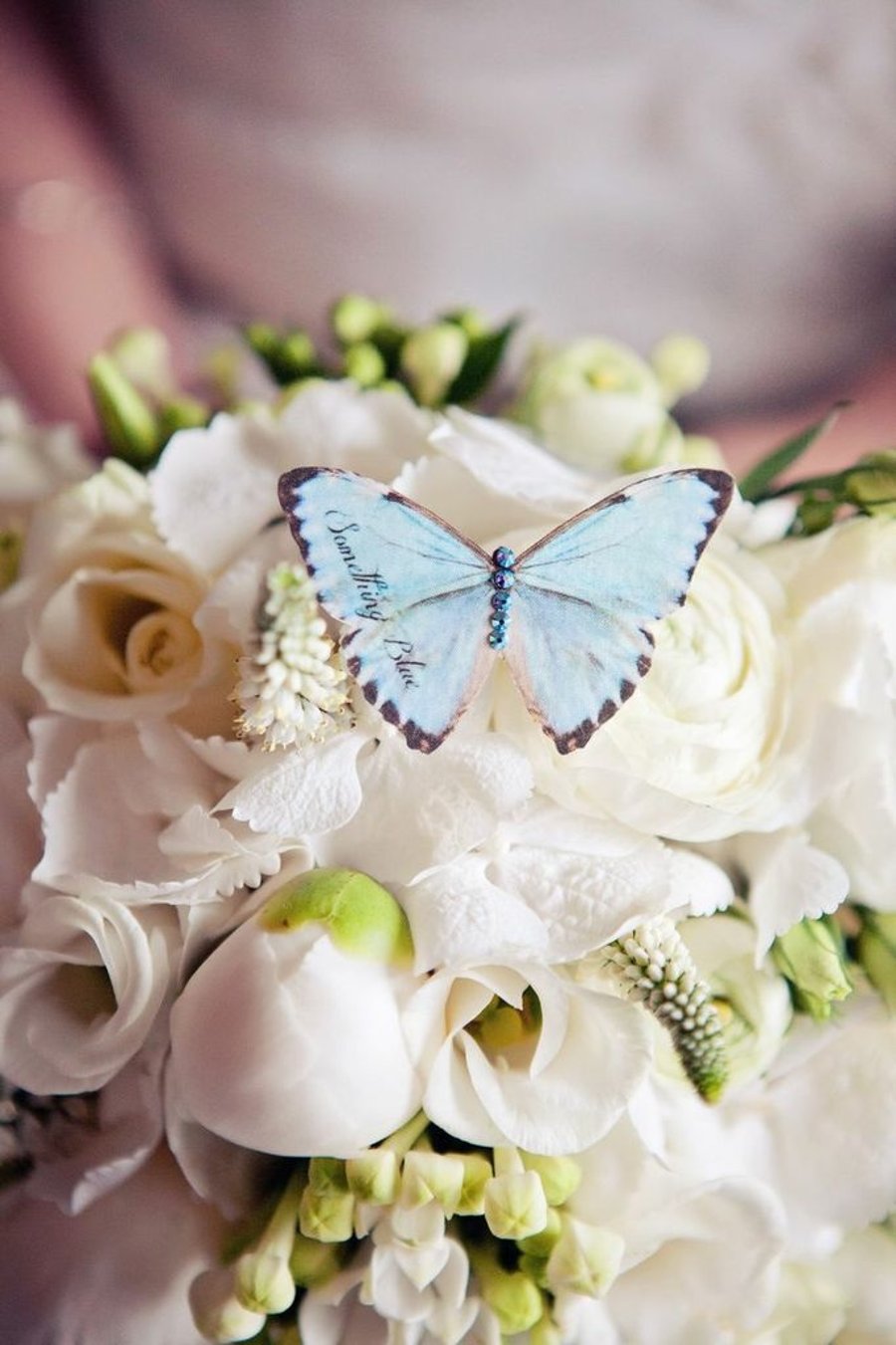 Hand cut Silk Butterfly Clip with sparkling Swarovski Crystals - Something Blue 