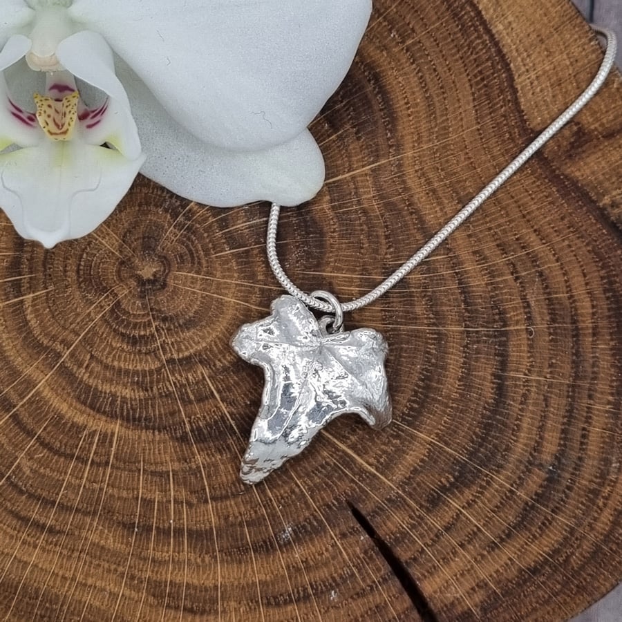 Real Ivy leaf preserved in silver, pendant necklace