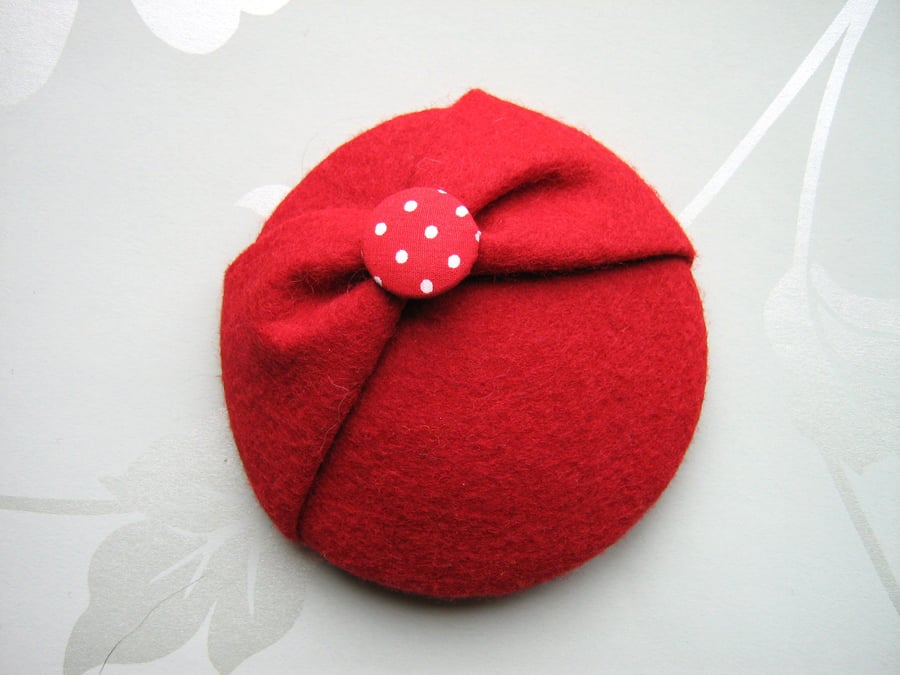 Mini Red Button Hat - Cocktail Hat, Polka Dot, Vintage Tea Party, Races Hat