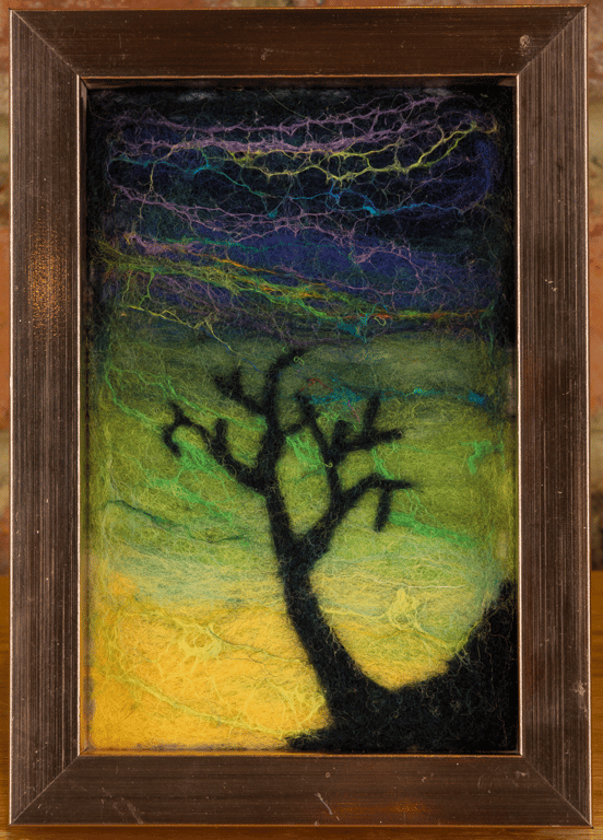 Framed Felted Landscape Art - Handcrafted Wool Fibre Painting