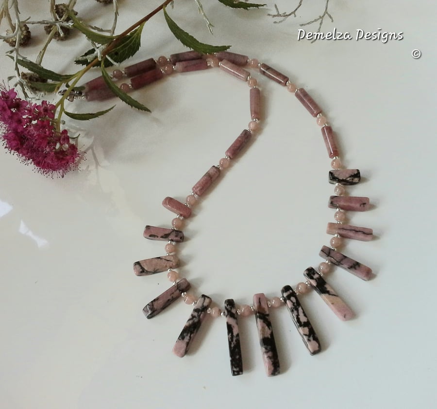 Rhodachrosite & Rhodolite Sterling Silver Necklace