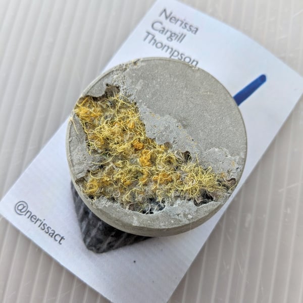 Mustard Yellow Textile and Concrete Mixed Media 50mm Round Brooches
