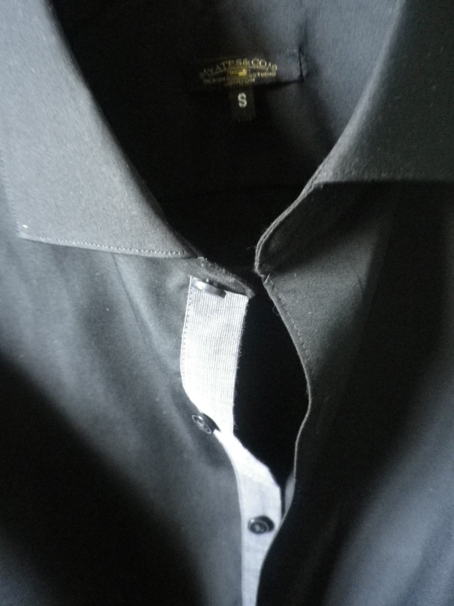 Black cutaway collar contrast placket single cuff formal or casual shirt