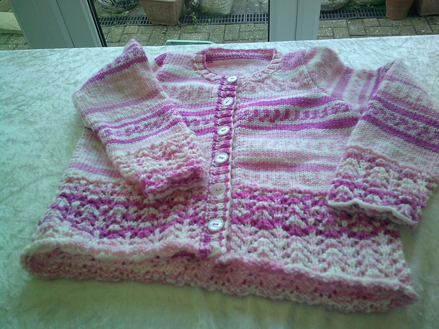 26 inch Round Neck Cardigan with Lacy design