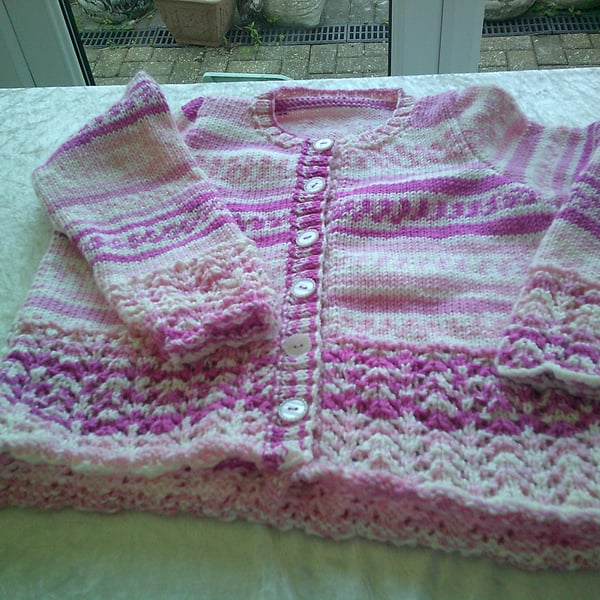 26 inch Round Neck Cardigan with Lacy design