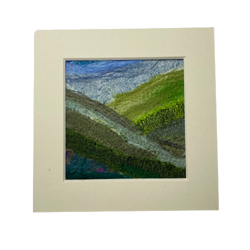 Seconds sunday - Textile Art abstract landscape, rolling hills, mounted 