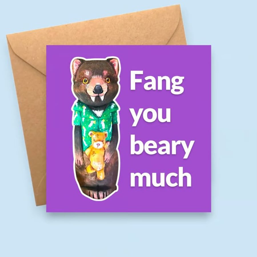 Tasmanian Devil Thank You Card - Fang You Beary Much - Funny animal ...