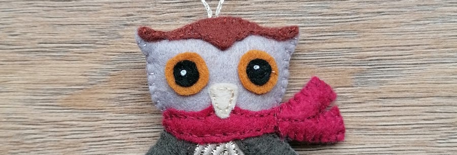 Hand sewn felt owl hanging decoration