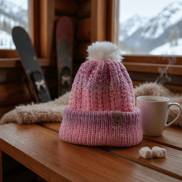 Knitted pompom hat, small Adults or teanage 