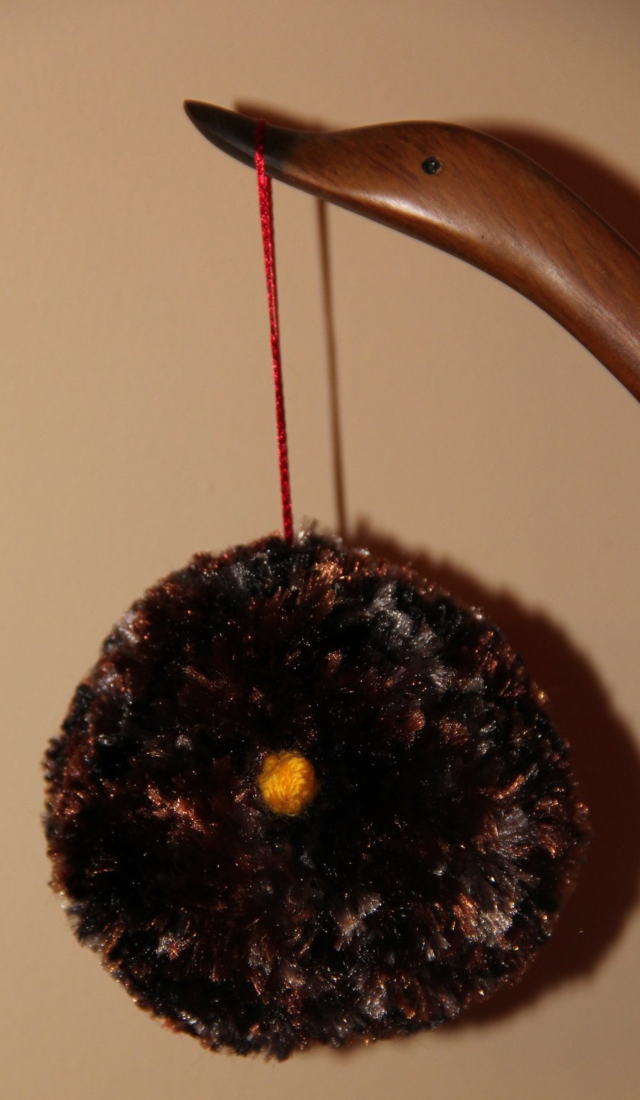 Hand Knitted Fluffy Brown Bird Bauble