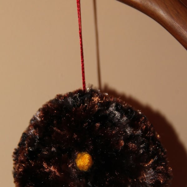 Hand Knitted Fluffy Brown Bird Bauble