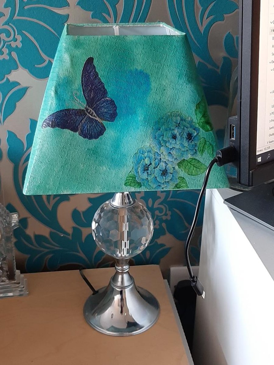 LAMPSHADE IN BLUES AND BUTTERFLIES