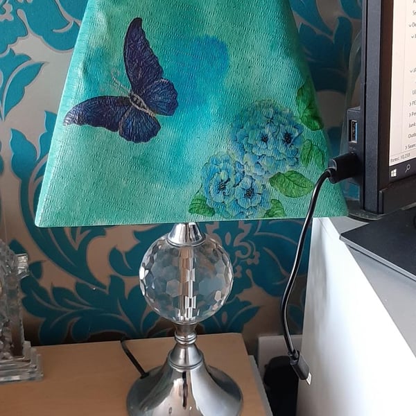 LAMPSHADE IN BLUES AND BUTTERFLIES